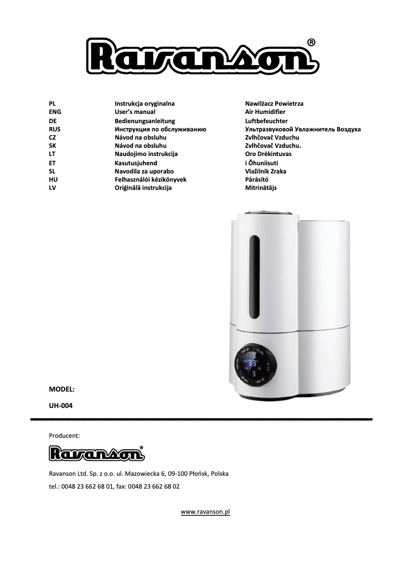 First page image of the manual for UH-004