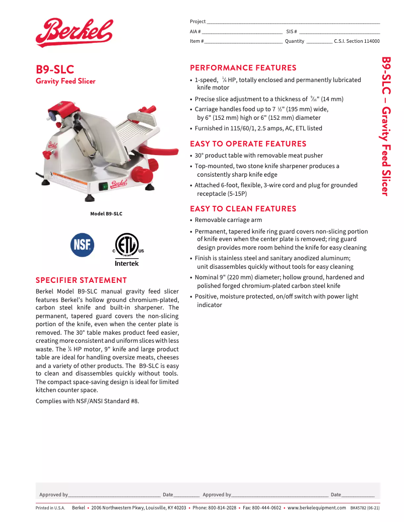 First page image of the manual for B9-SLC