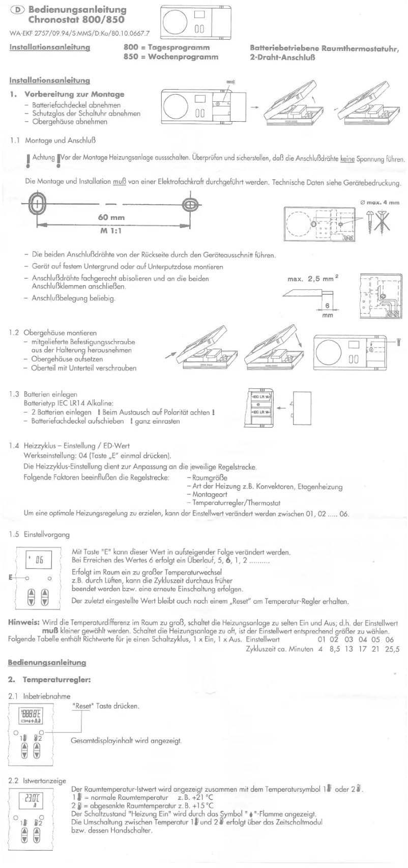 Page 1 of the manual User Manual Grässlin Chronostat 850