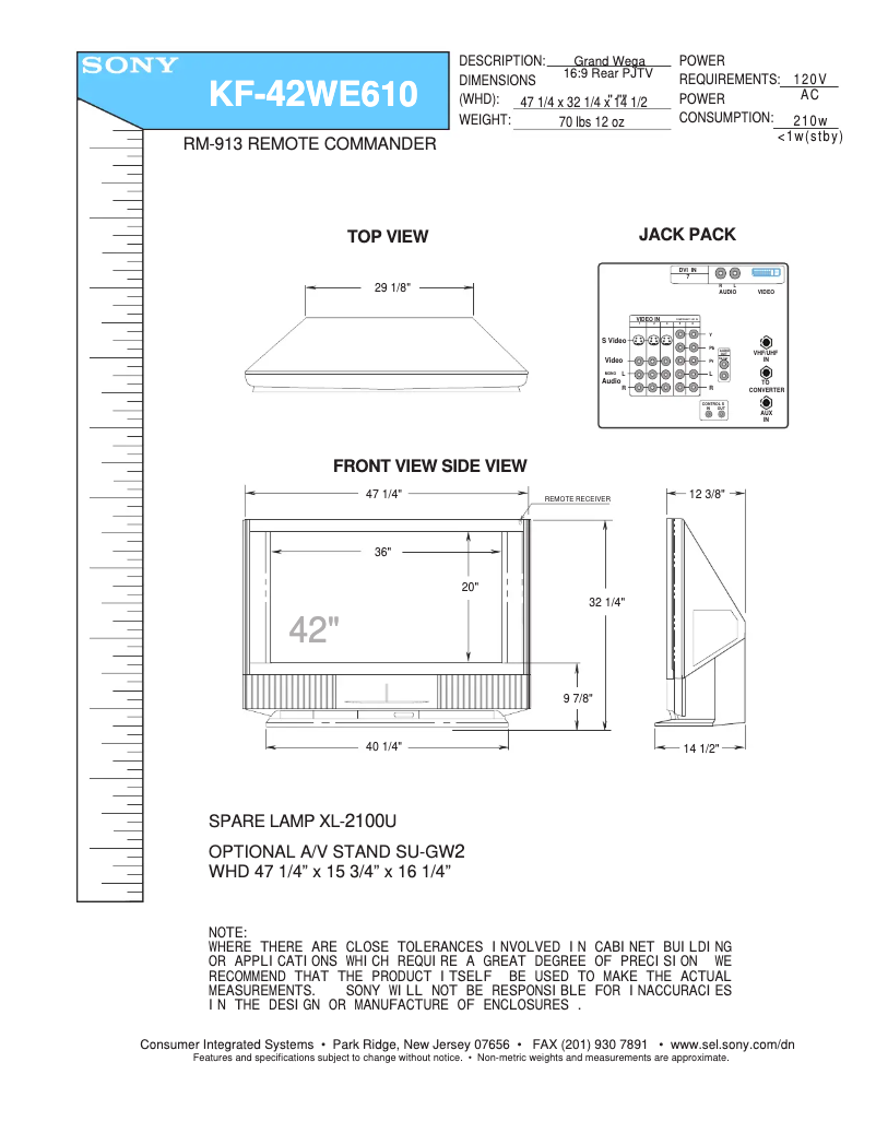 Page 1 of the manual Installation Guide Sony KF-42WE610
