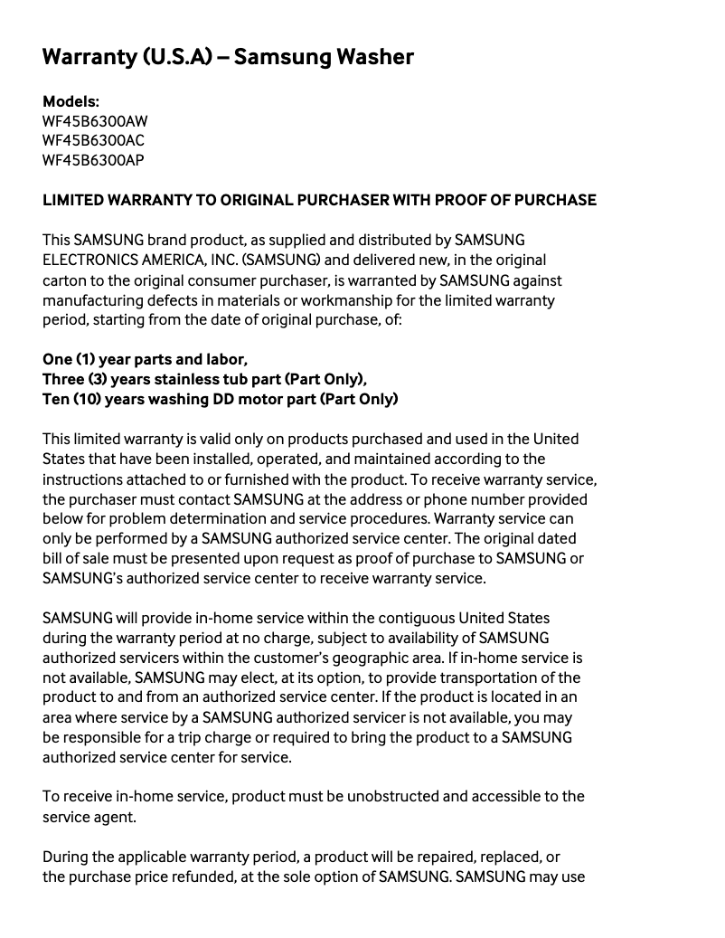 First page image of the manual for WF45B6300AP