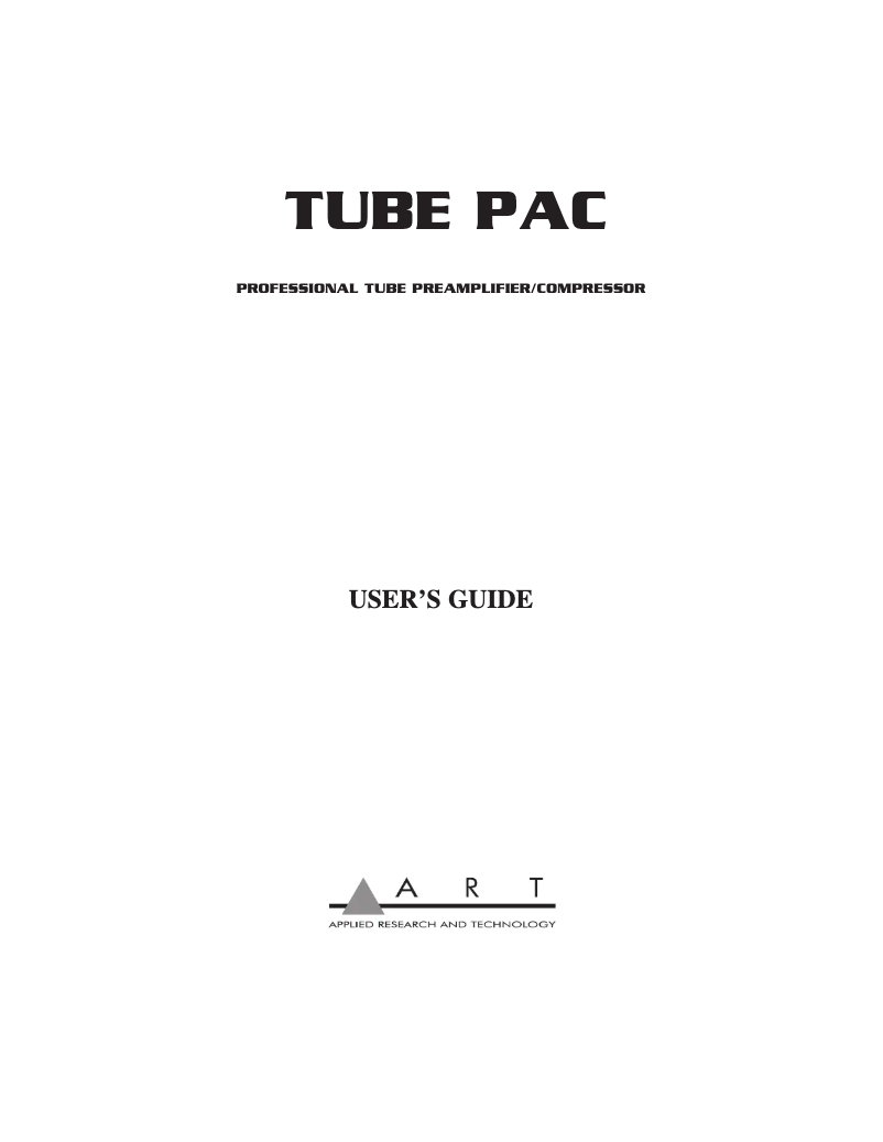 First page image of the manual for Tube PAC