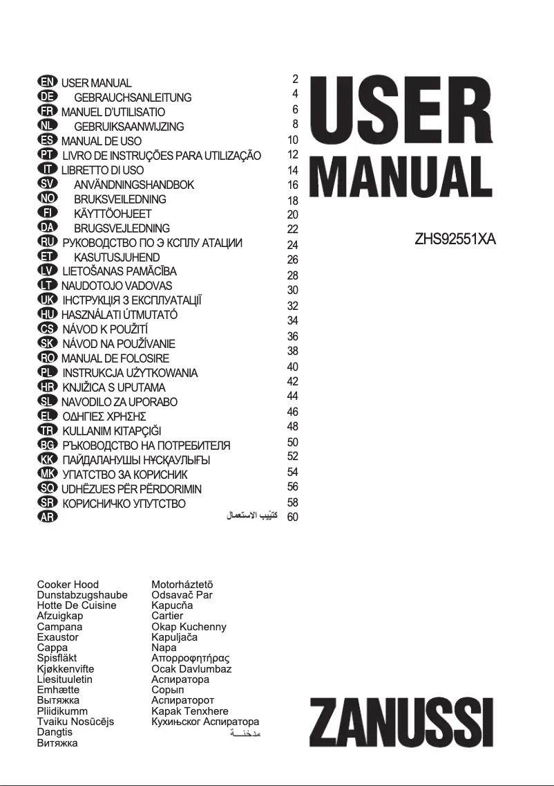 Page 1 of the manual User Manual Zanussi ZHS92551XA