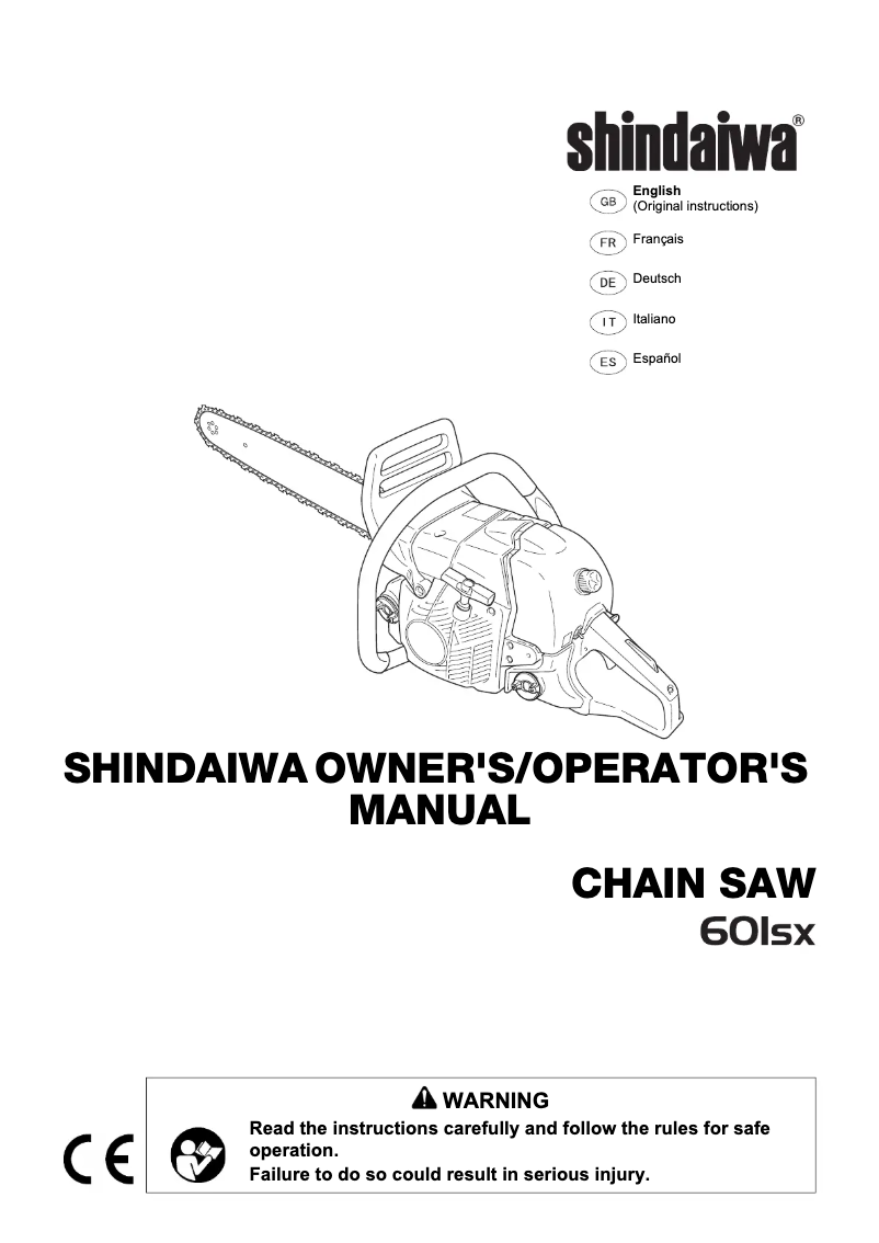 Page 1 of the manual User Manual Shindaiwa 601SX