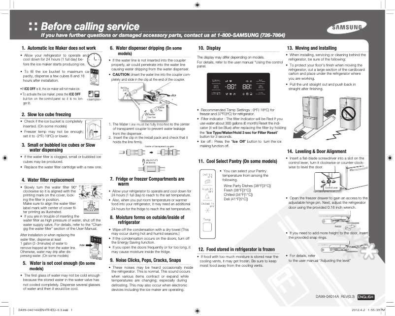 First page image of the manual for RF261BEAEWW