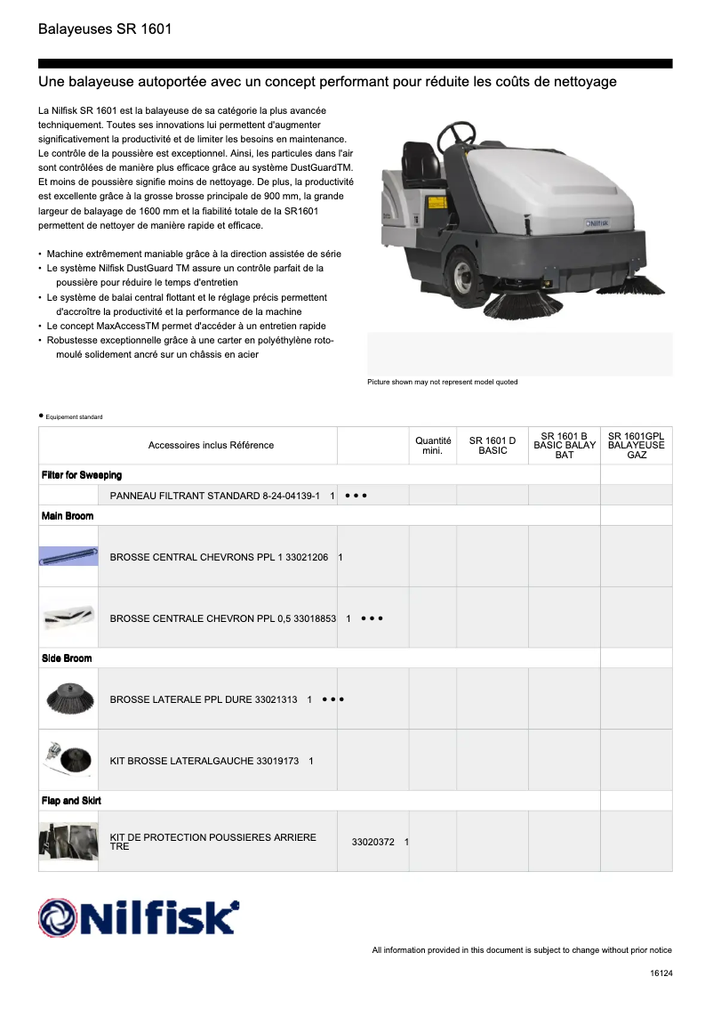 Page 1 of the manual Technical Sheet Nilfisk SR 1601