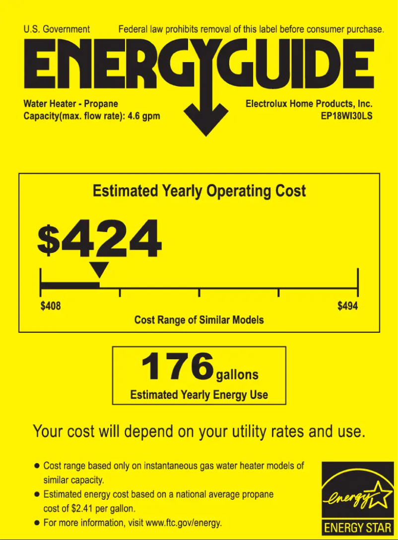 Page 1 of the manual Energy Label Electrolux EP18WI30LS