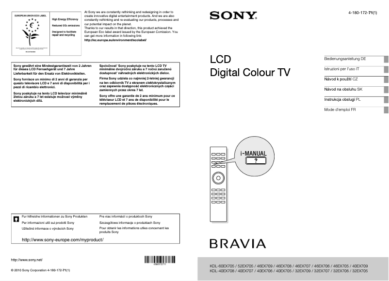 First page image of the manual for Bravia KDL-32EX705