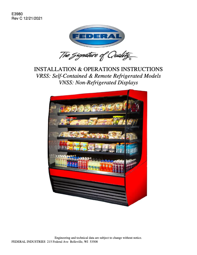 Page 1 of the manual User Manual Federal Vision VRSS4878C-QS