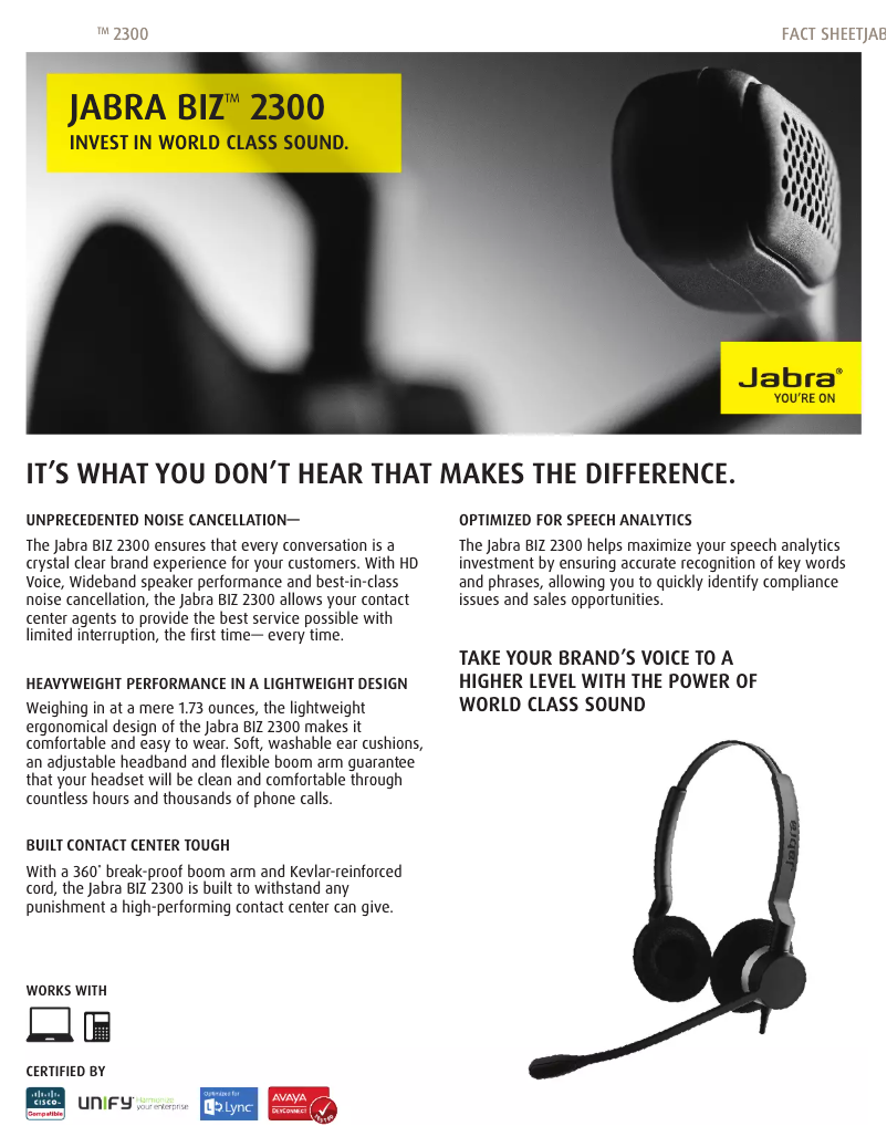Page 1 of the manual Brochure Jabra BIZ 2300