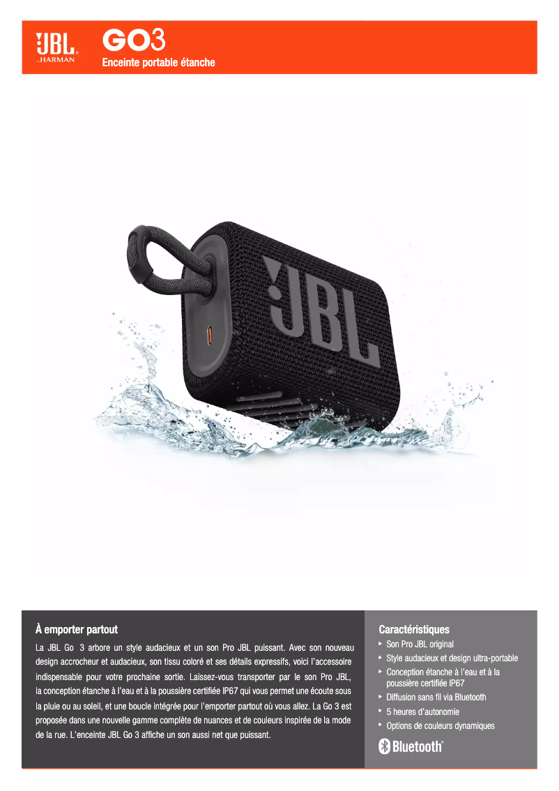 Page 1 of the manual Technical Sheet JBL GO 3
