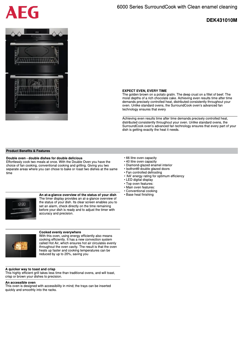Page 1 of the manual Technical Sheet AEG DEK431010M