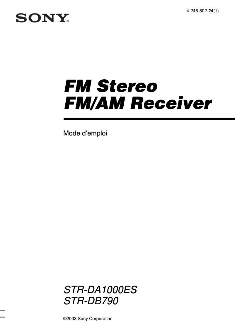 First page image of the manual for STR-DB790