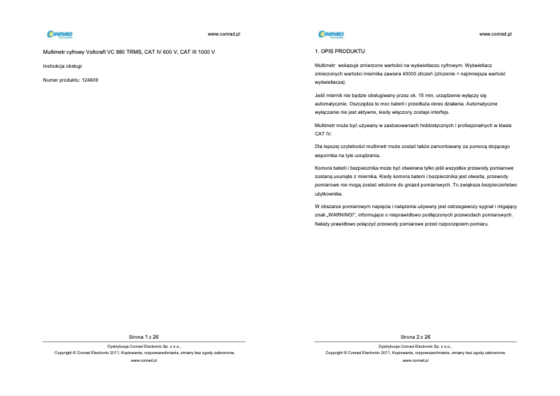 Page 1 of the manual User Manual Voltcraft VC880