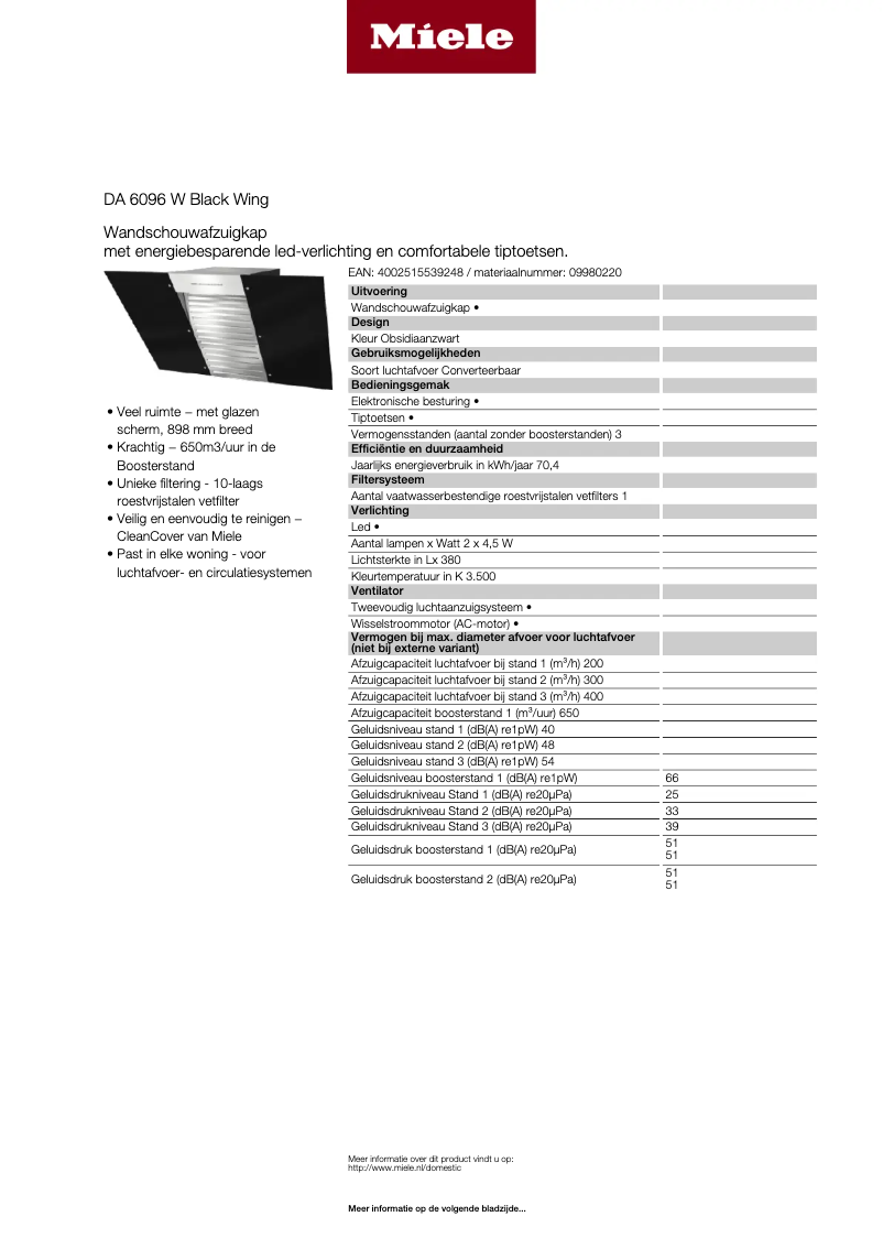 First page image of the manual for DA 6096 W WING