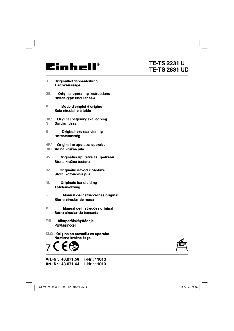 Page 1 of the manual User Manual Einhell TE-TS 2231 U