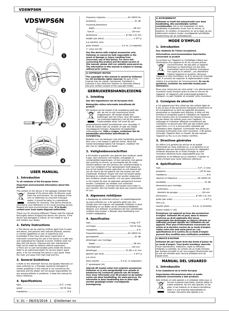 First page image of the manual for VDSWPS6N