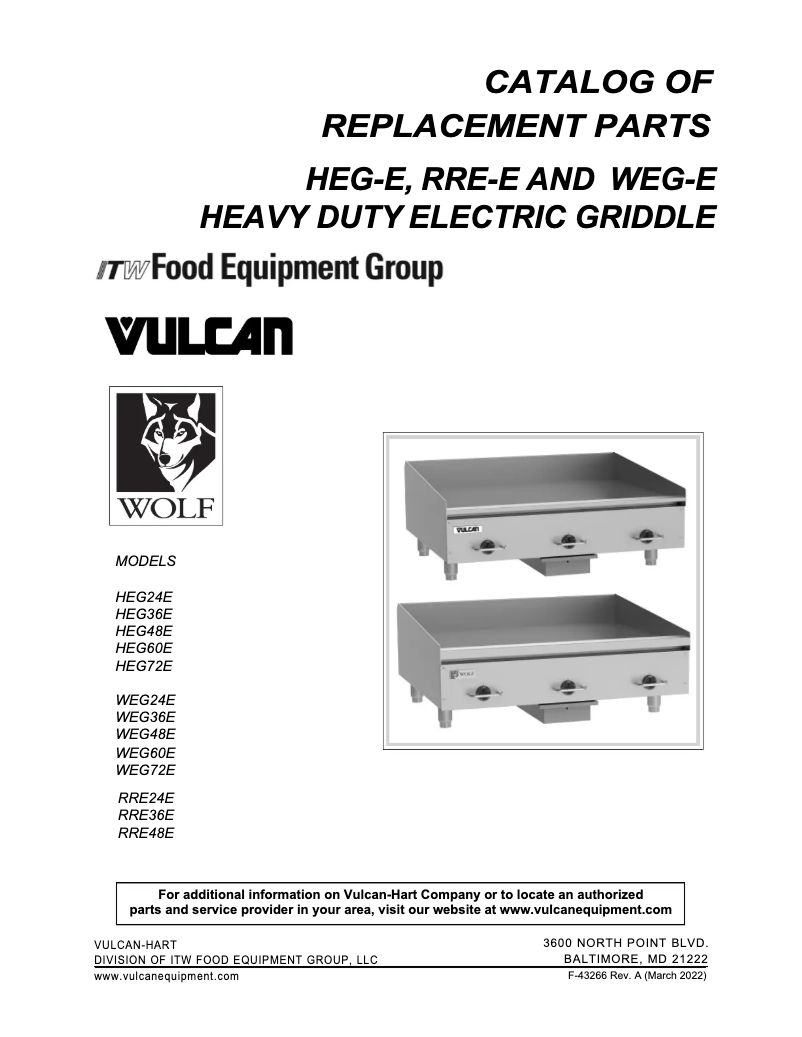 Page 1 of the manual Catalogue Vulcan RRE48