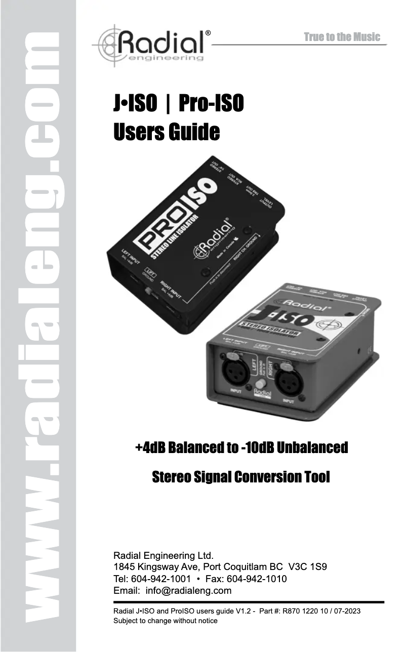 First page image of the manual for J-Iso