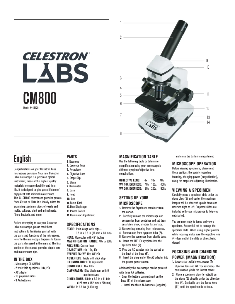 Page 1 of the manual User Manual Celestron Labs CM800