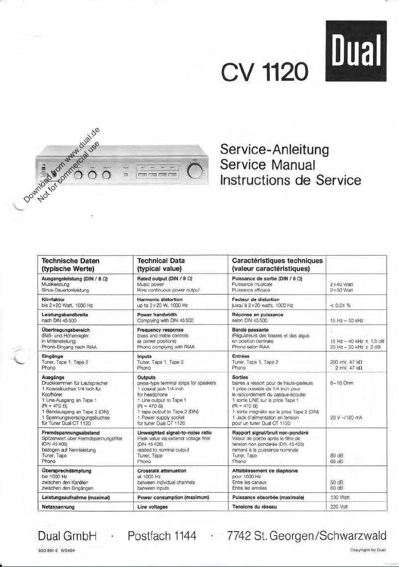Page 1 of the manual User Manual Dual CV 1120