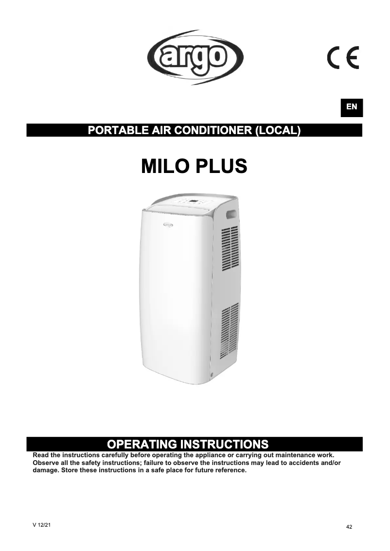 Page 1 of the manual User Manual Argoclima Milo Plus