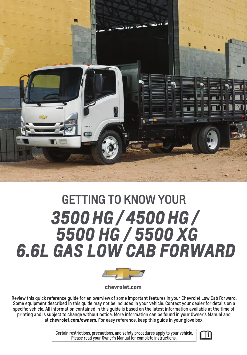 Page 1 of the manual Quick Start Guide Chevrolet Low Cab Forward (2024)