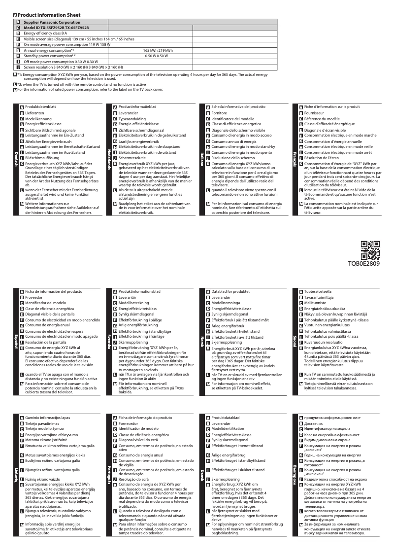 First page image of the manual for TX-65FZ952B