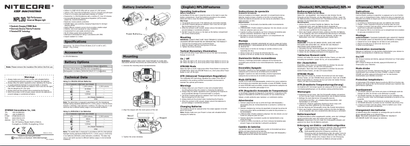 Page 1 of the manual User Manual Nitecore NPL30