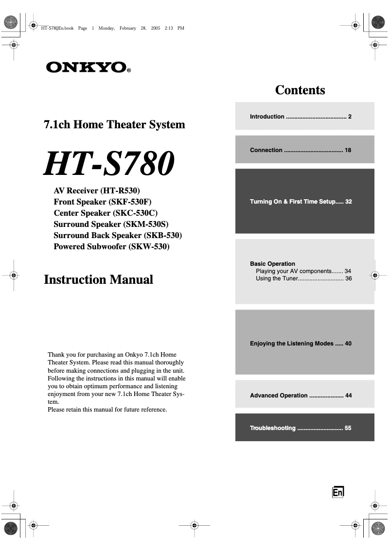 Page 1 of the manual User Manual Onkyo HT-S780
