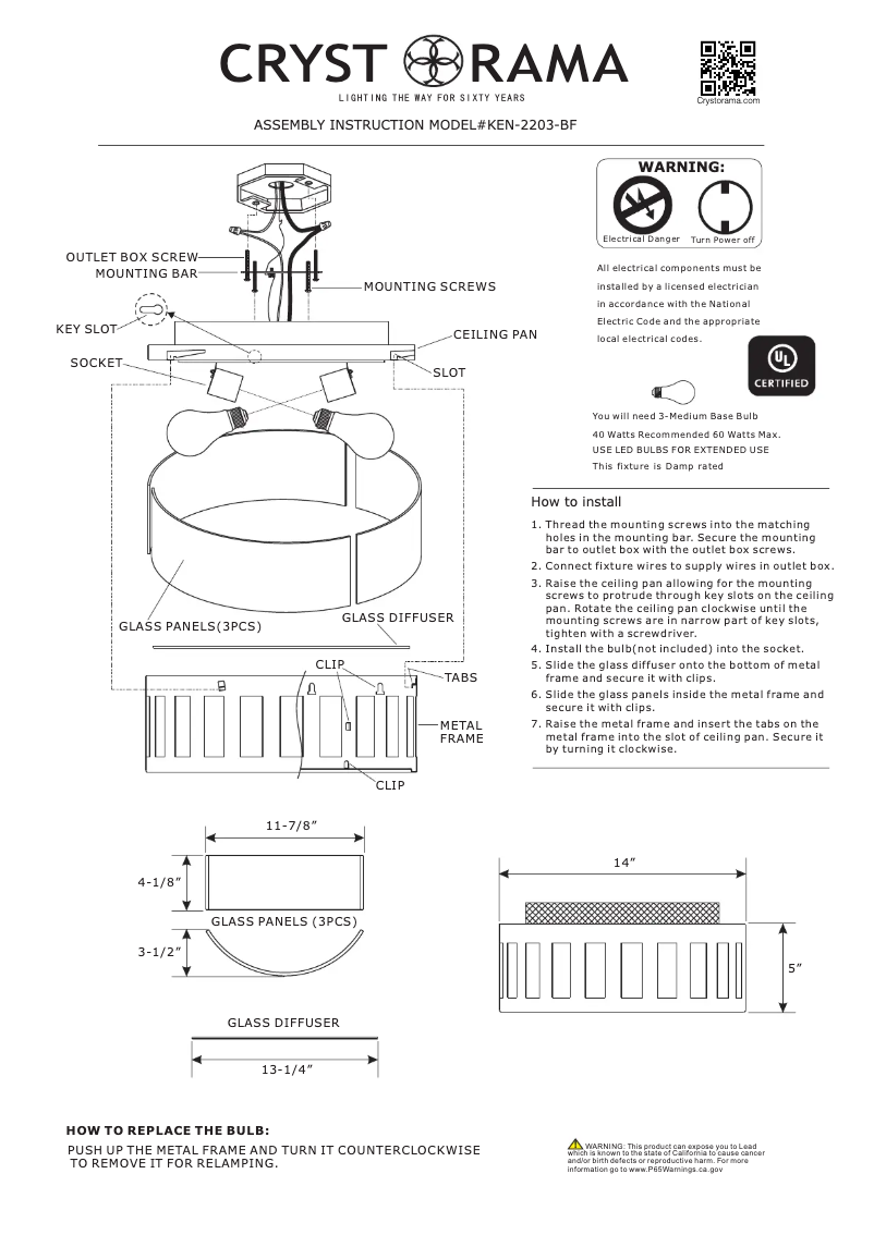 Page 1 of the manual User Manual Crystorama Kendal KEN-2203-BF