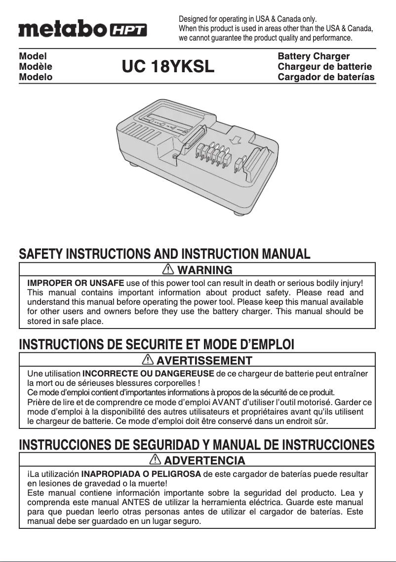Page 1 of the manual User Manual HiKOKI UC 18YKSL