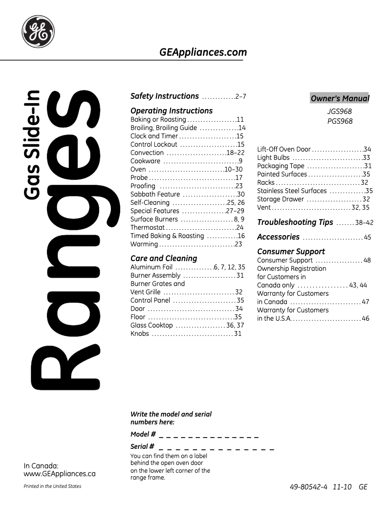 First page image of the manual for Profile PGS968TEMWW