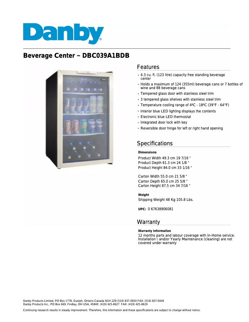 First page image of the manual for DBC039A1BDB