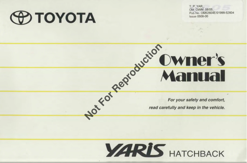 First page image of the manual for Yaris Hatchback (2005)