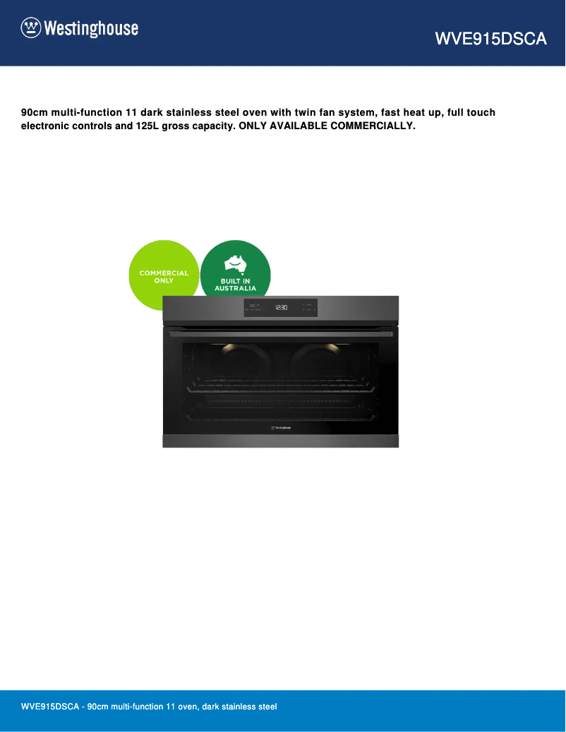 First page image of the manual for WVE915DSCA