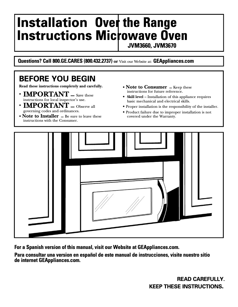 First page image of the manual for Profile JVM3660WF