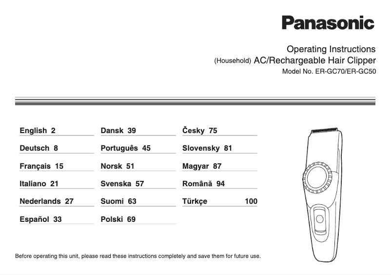 Page 1 de la notice Manuel utilisateur Panasonic ER-GC70