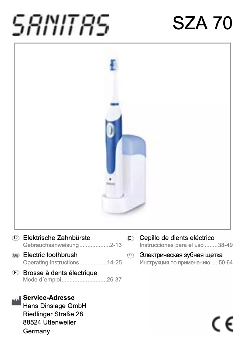 Page 1 of the manual User Manual Sanitas SZA 70