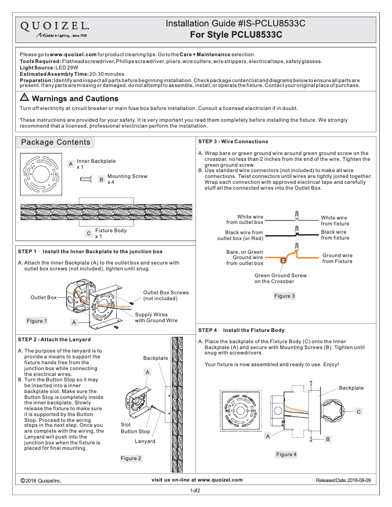 Page 1 of the manual User Manual Quoizel PCLU8533C