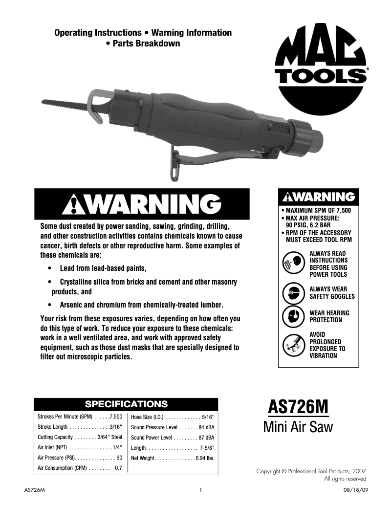 Page 1 of the manual User Manual Mac Tools AS726M