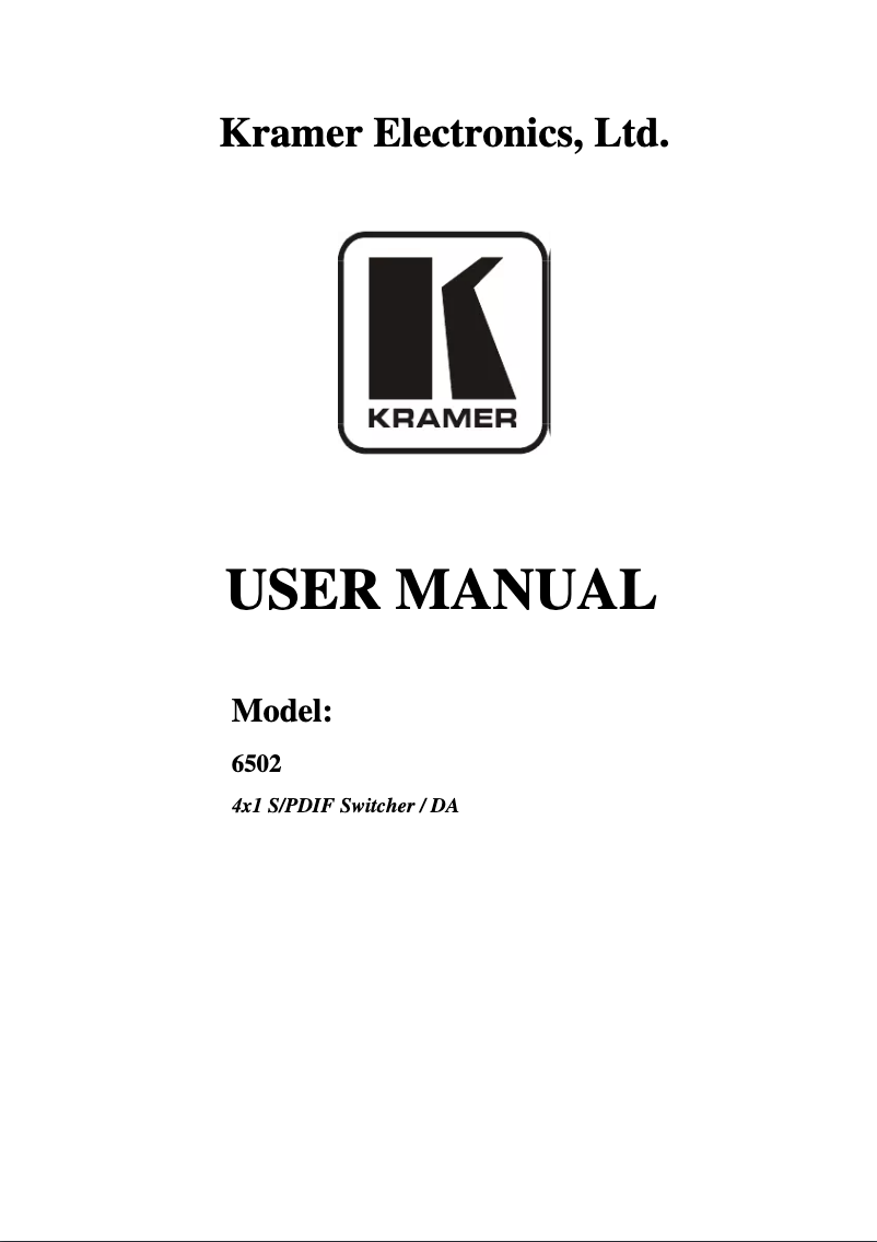 Page 1 of the manual User Manual Kramer 6502