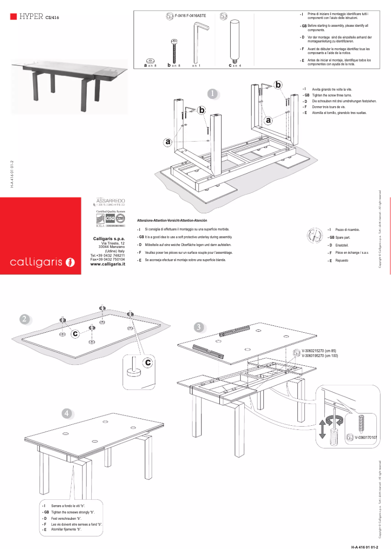 Page 1 of the manual User Manual Calligaris .com HYPER CS/416-XR