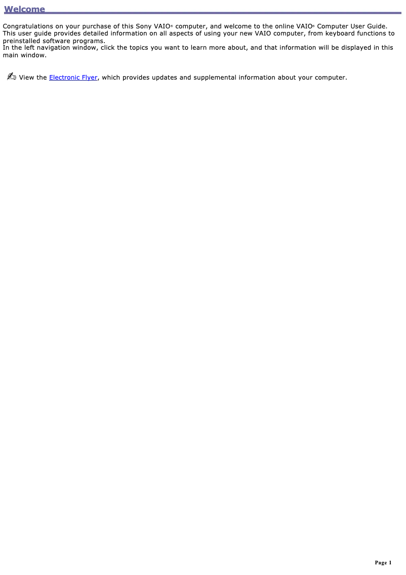 First page image of the manual for Vaio PCG-GRX670K