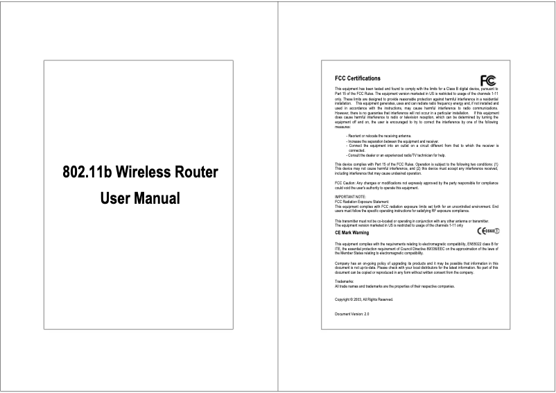 First page image of the manual for Wireless B Router 523233