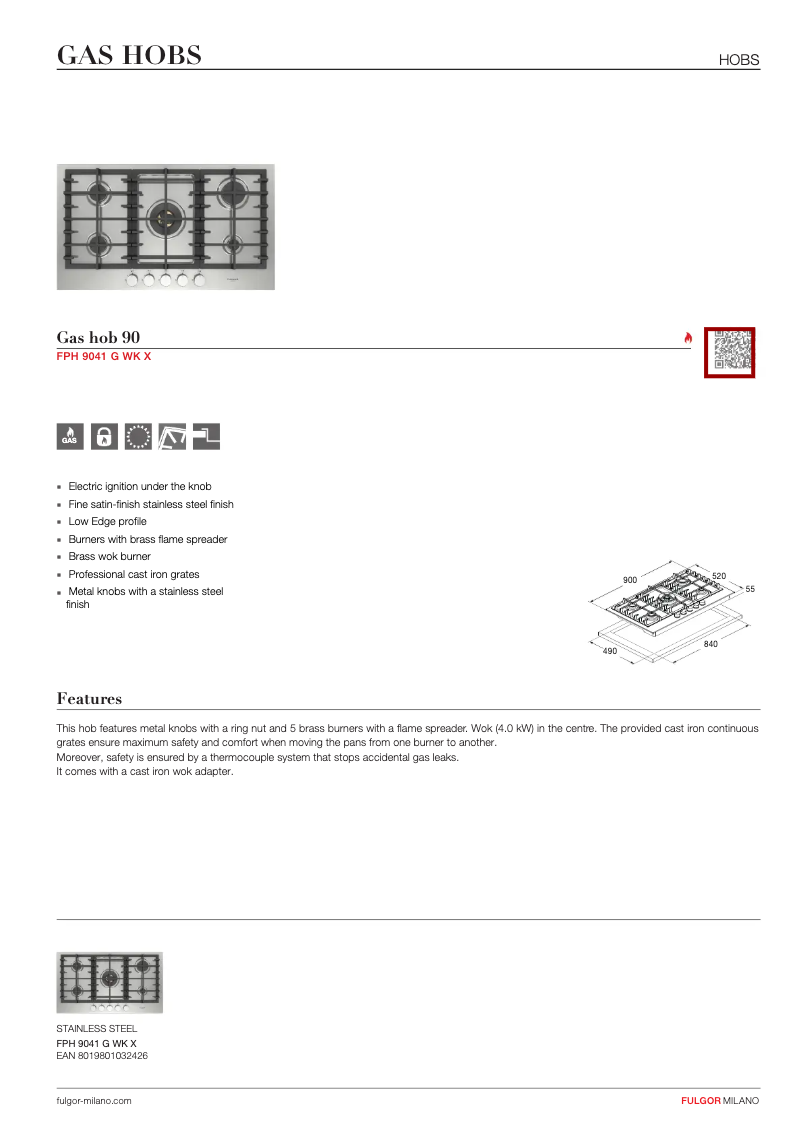 Page 1 of the manual Technical Sheet Fulgor Milano FPH 9041 G WK X