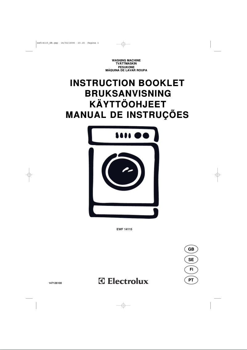 Page 1 of the manual User Manual Electrolux EWF14115