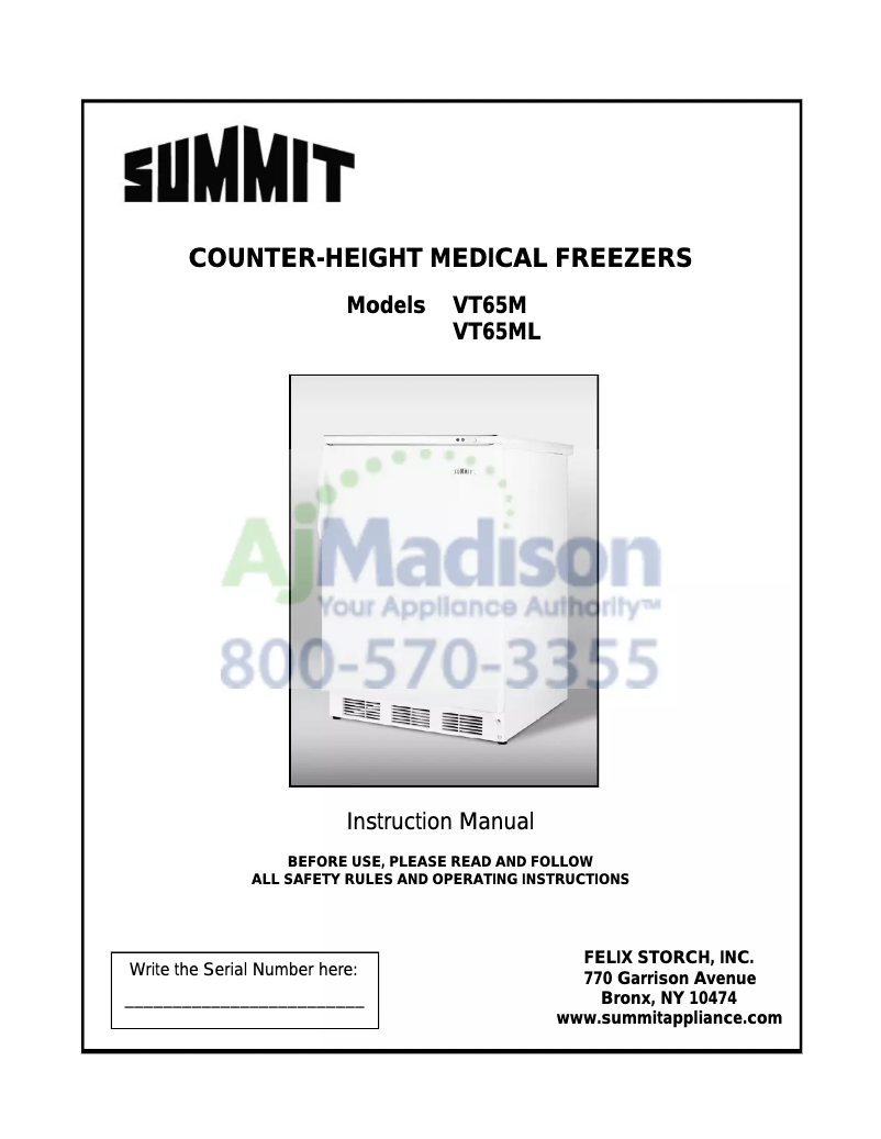Page 1 of the manual User Manual Accucold VT65MBIIF