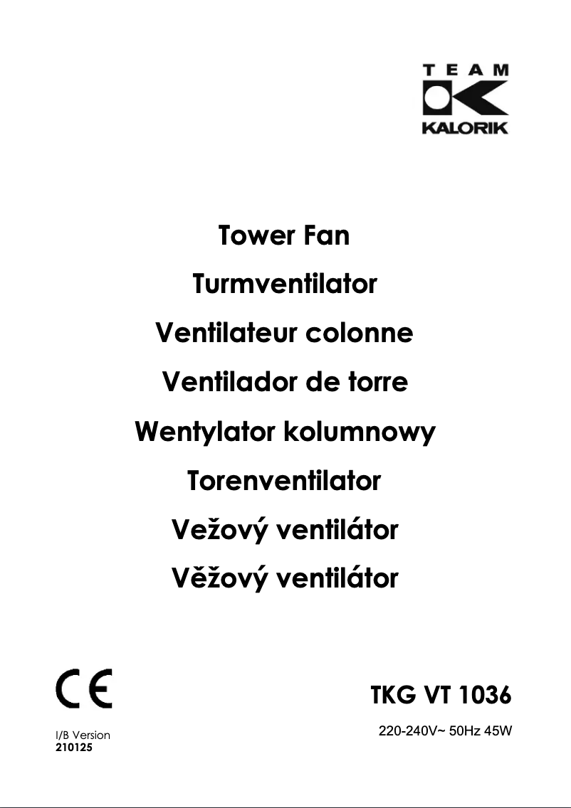 Page 1 of the manual User Manual Kalorik TKG VT 1036