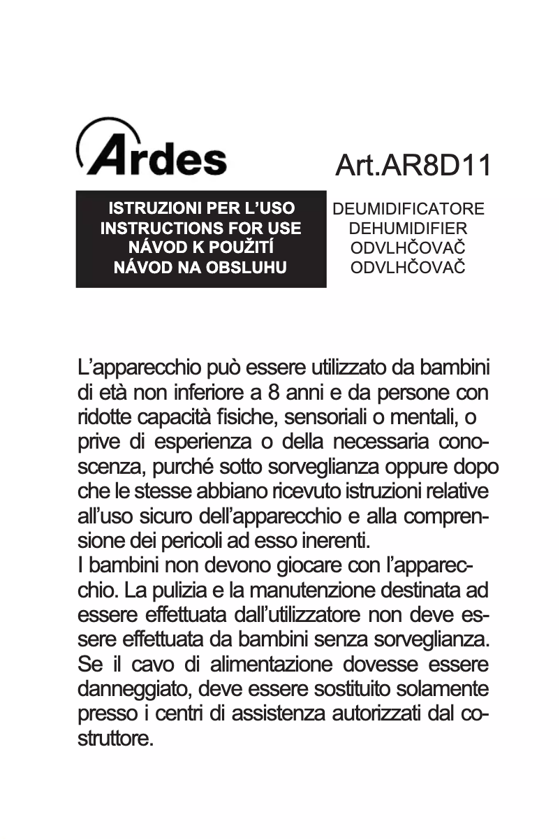 Image de la première page du manuel de l'appareil AR8D11